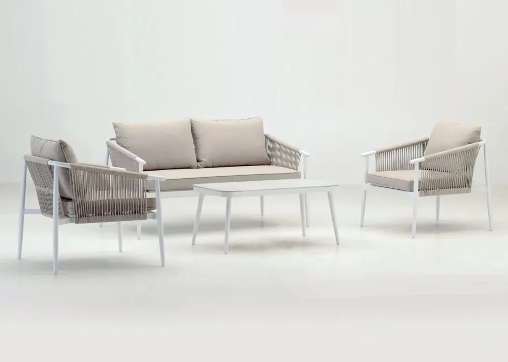 Set Alaska sofas cuerda beige aluminio blanco - Sofas terraza
