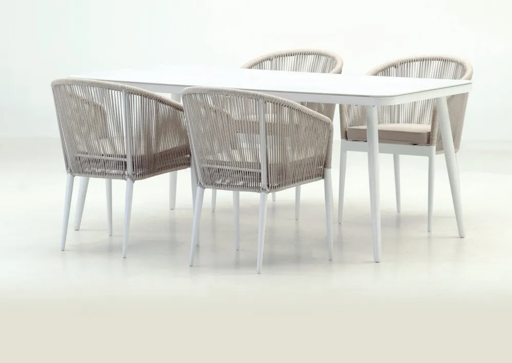 Mesa terraza cristal cerámico piedra aluminio blanco Alaska 180×90 - Mesas de alumnio