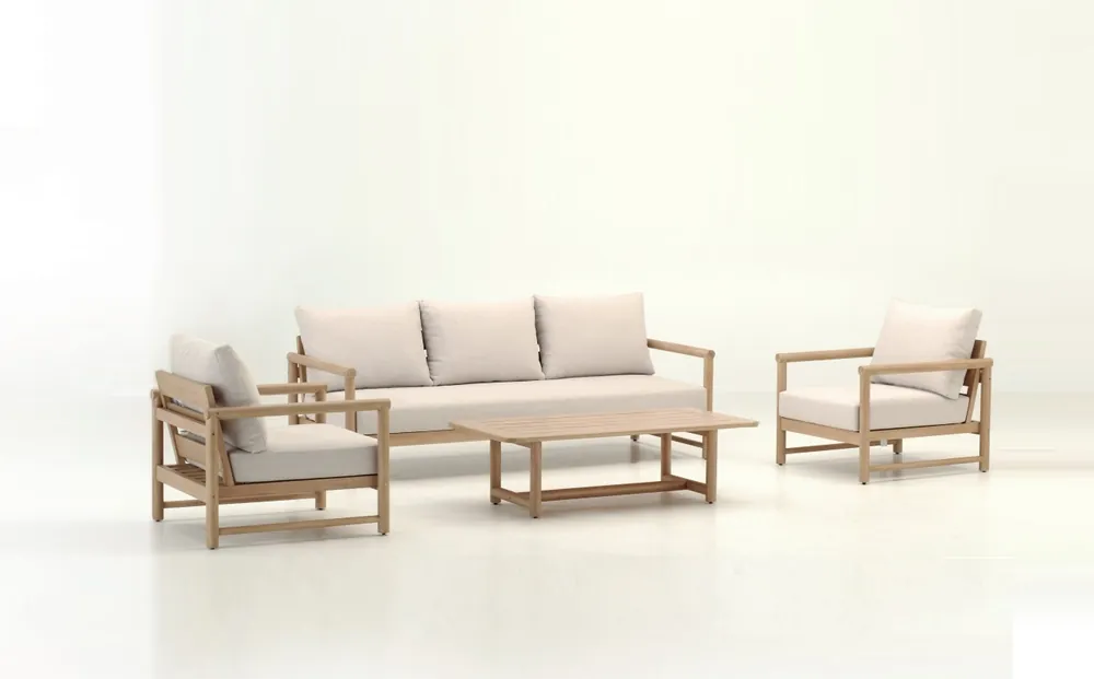 Set de terraza Castle madera light teak cojines natural - Sofas terraza