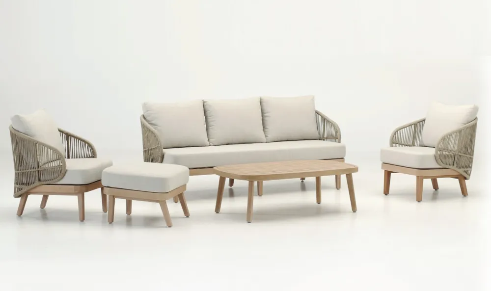 Set Crazy sofas madera light teak cuerda beige - Sofas terraza
