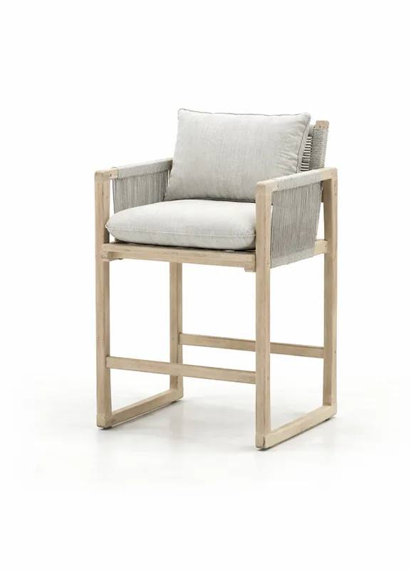 Taburete Glacier de exterior en madera de acacia cuerda beige con cojin - Mesas de madera