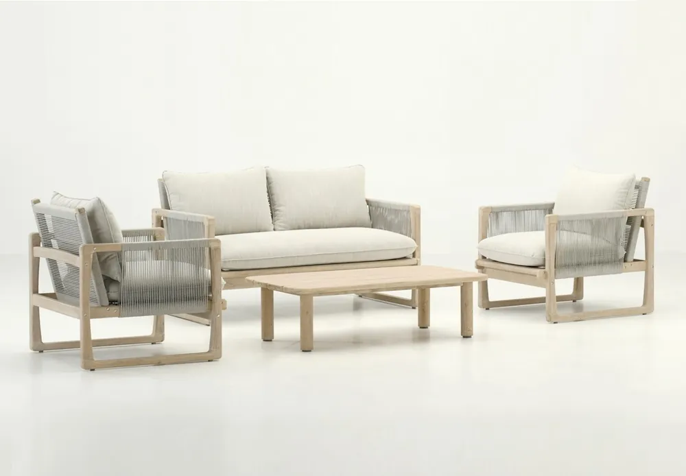 Glacier set 4 plazas madera acacia cuerda beige - Sofas terraza