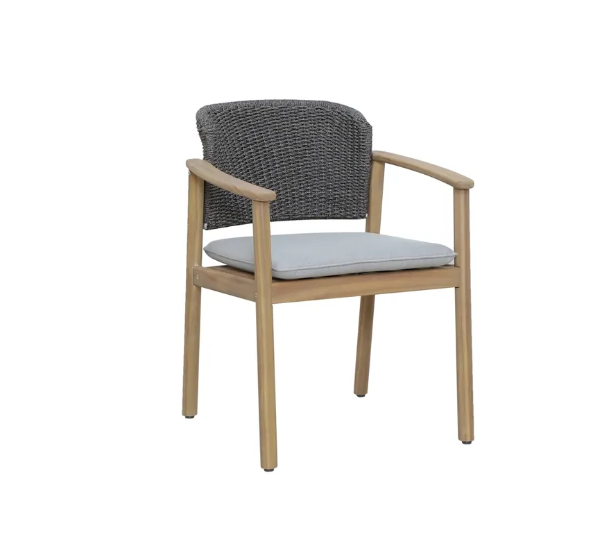 Sillón de terraza Logan en madera de acacia y cuerda gris - Sillas madera