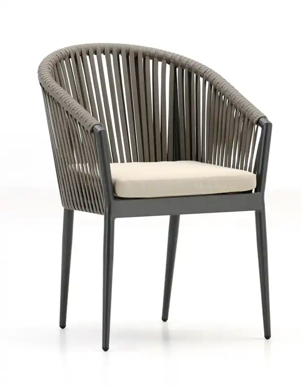 algarve Sillon curvo aluminio antracita cuerda marron - Sillas hosteleria