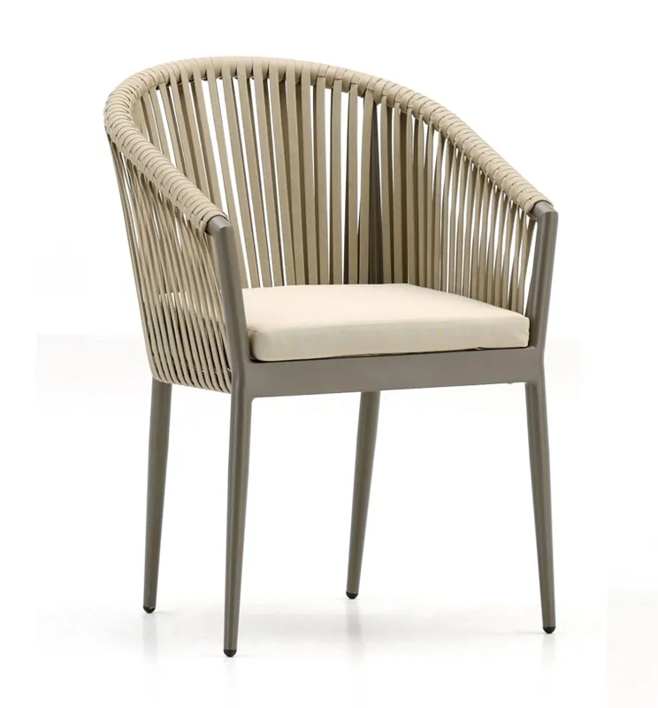 Evora Sillon curvo aluminio marron cuerda beige - Sillas hosteleria