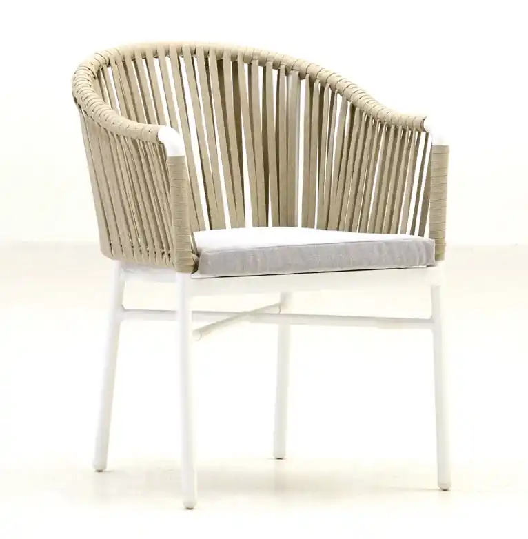 Oporto Sillon curvo aluminio blanco cuerda light grey - Sillas hosteleria