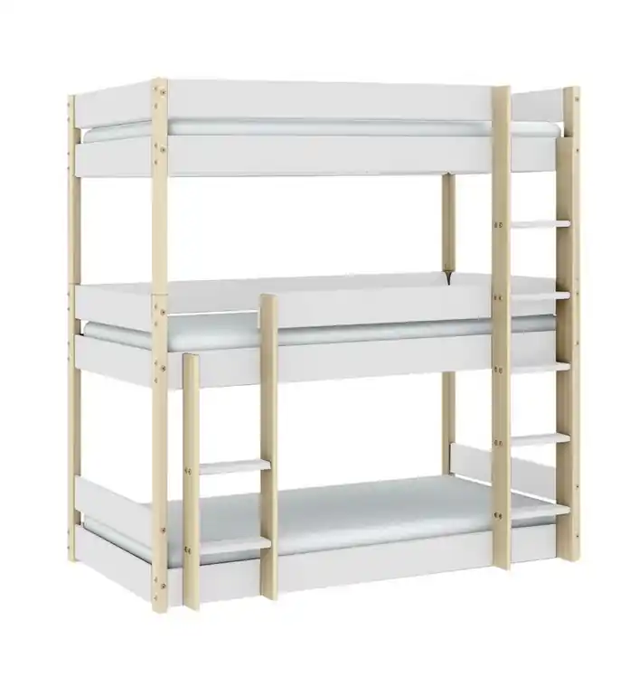 Litera triple Milos madera blanco natural 90×190 - Camas y canapes