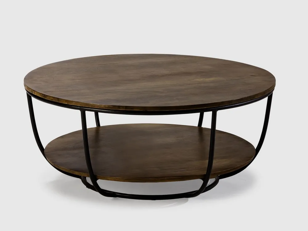 Mesa de centro Delhi madera mango acero negro 90 cm - Mesas de centro y auxiliares