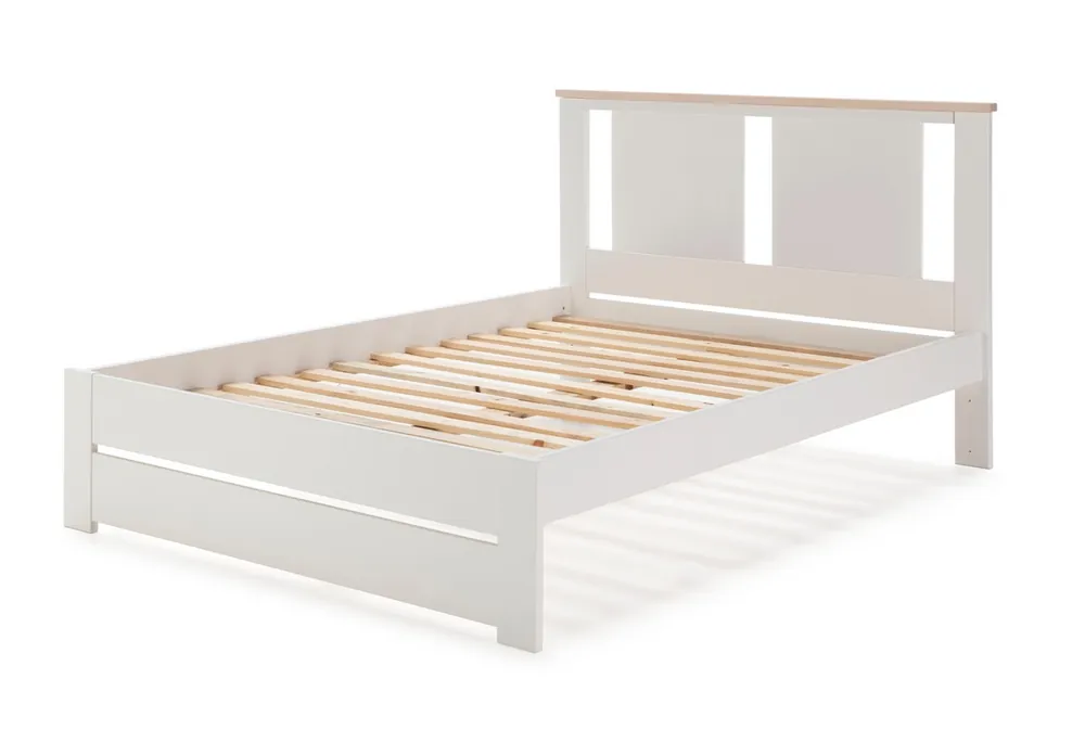Cama madera Enara blanco con somier 140×190 cm - Camas y canapes