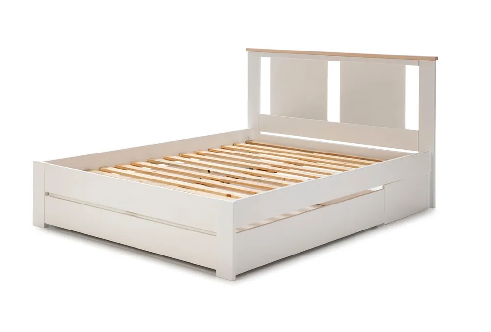 Cama madera Enara blanco con cajon y somier 140×190 cm - Camas y canapes
