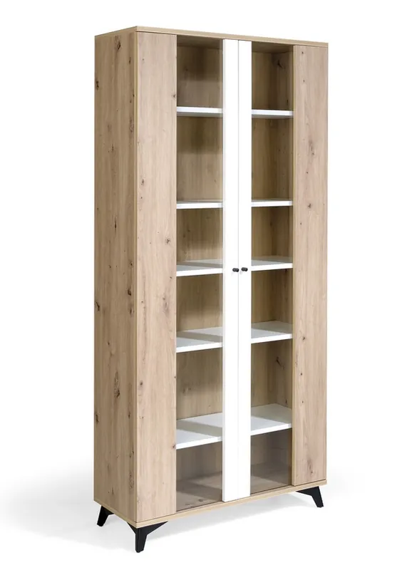 Vitrina alta roble blanco polar Moritz 190×90 - Armarios