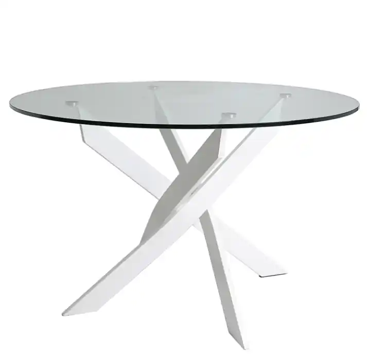 Mesa de comedor redonda cristal acero blanco Ruth 120 cm - Mesas de comedor