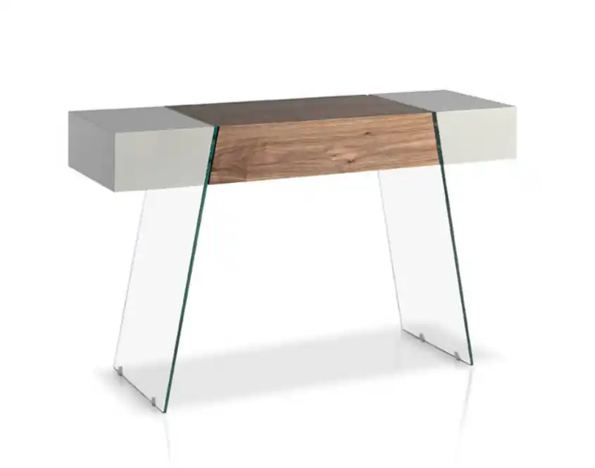 Consola Martina madera de nogal y cristal templado 120x40cm - Consolas
