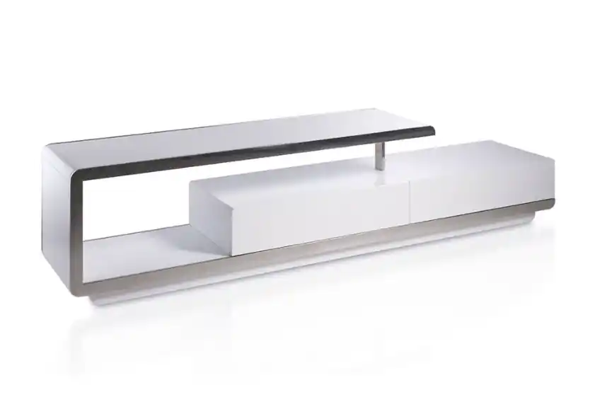 Muebele TV Sensai de madera en color blanco y acero cromado 200x40cm - Mueble TV