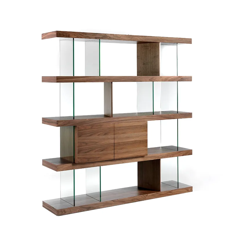 Estanteria de madera color nogal y cristal templado - Estanterias