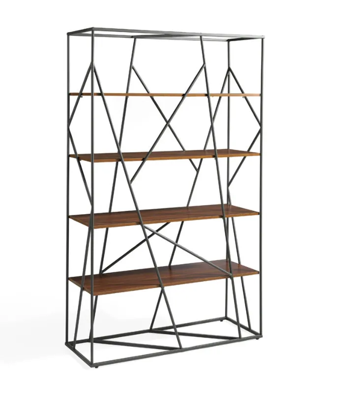 Estantería de acero negro y madera color nogal 180x120cm - Estanterias