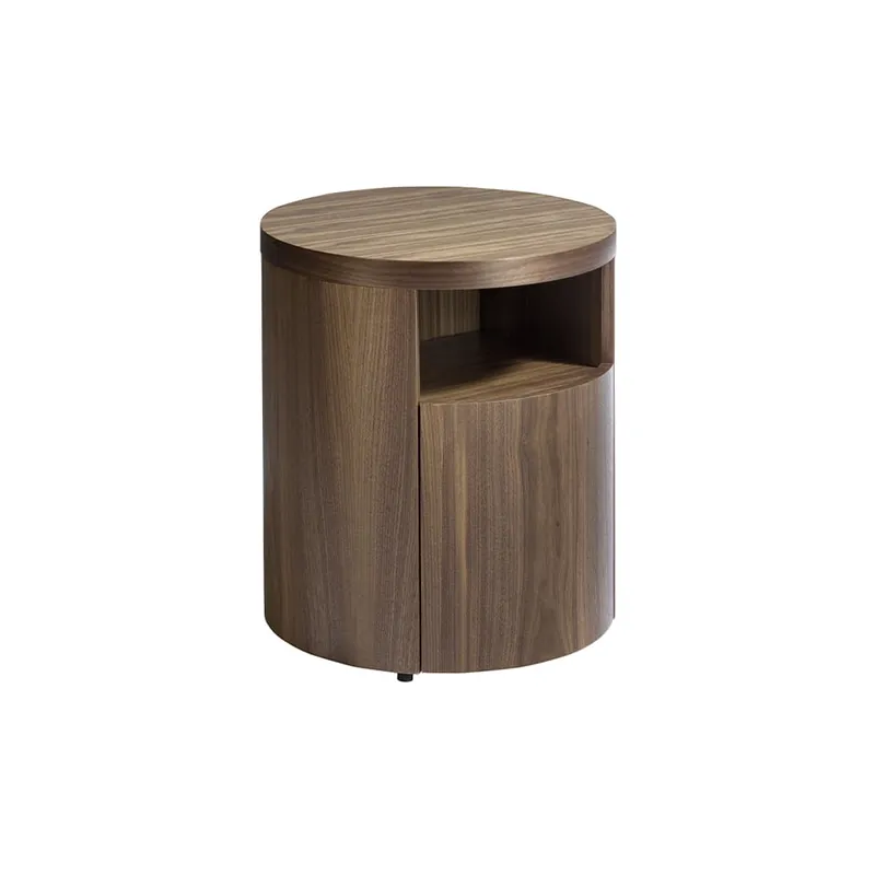 Mesita noche redonda de madera nogal con cajón - Mesitas de noche