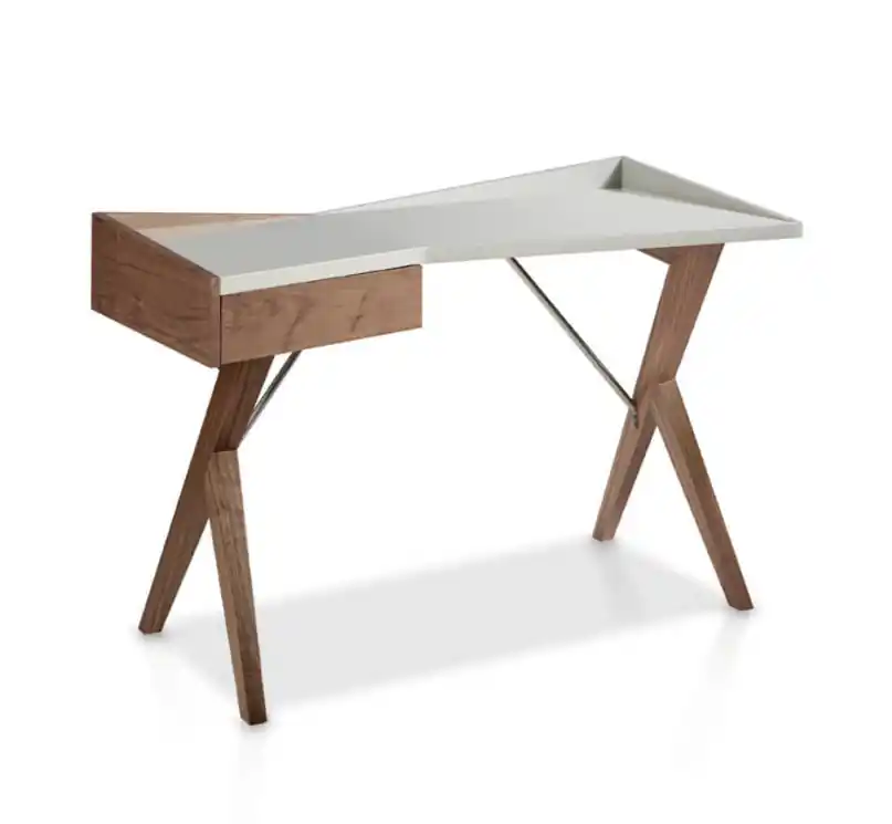 Escritorio de madera nogal y tapa lacada gris perla - Escritorios