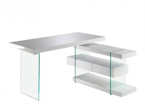 Escritorio madera blanco brillo y cristal templado 140x75cm - Escritorios