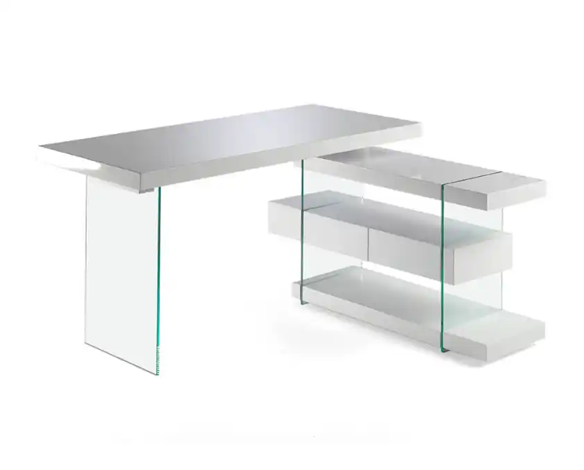 Escritorio Mark de madera blanco y cristal 140x75cm - Escritorios