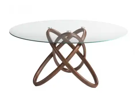 Mesa de comedor redonda de nogal y cristal de 130x75cm - Mesas de comedor