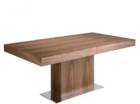 Mesa comedor rectangular extensible de madera de nogal y base acero inoxidable cromado 180/240x75cm - Mesas de comedor