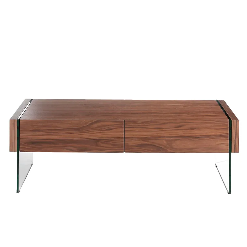 Mesa centro en madera de nogal y cristal templado - Mesas de centro y auxiliares