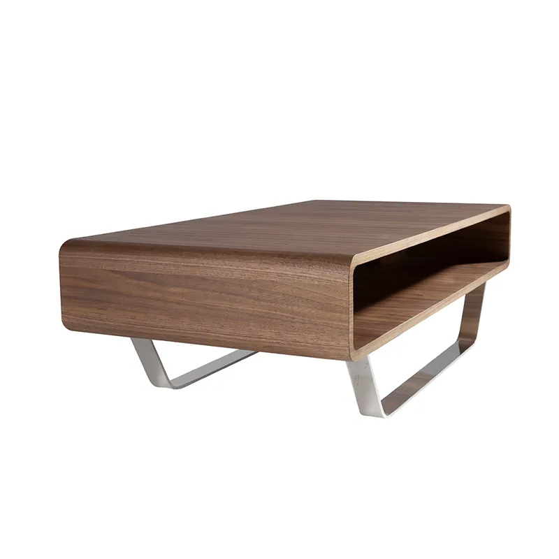 Mesa centro de madera nogal y acero cromado - Mesas de centro y auxiliares
