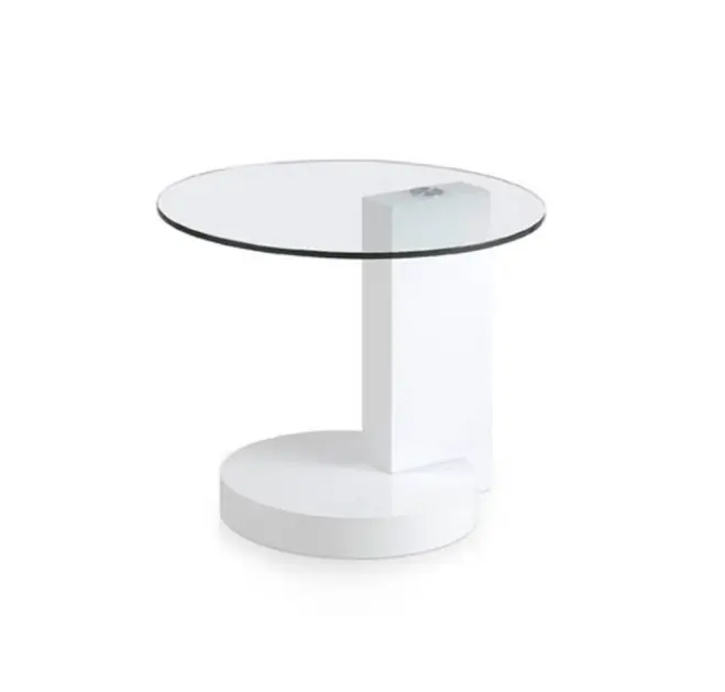 Mesa auxiliar Emma madera en blanco y cristal 60cm - Mesas de centro y auxiliares