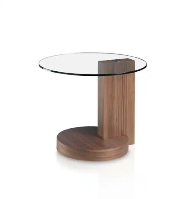 Mesa auxiliar Emma nogal y cristal 60cm - Mesas de centro y auxiliares