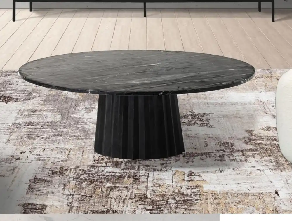 Mesa redonda mármol negro base madera negro 70 cm - Mesas de centro y auxiliares