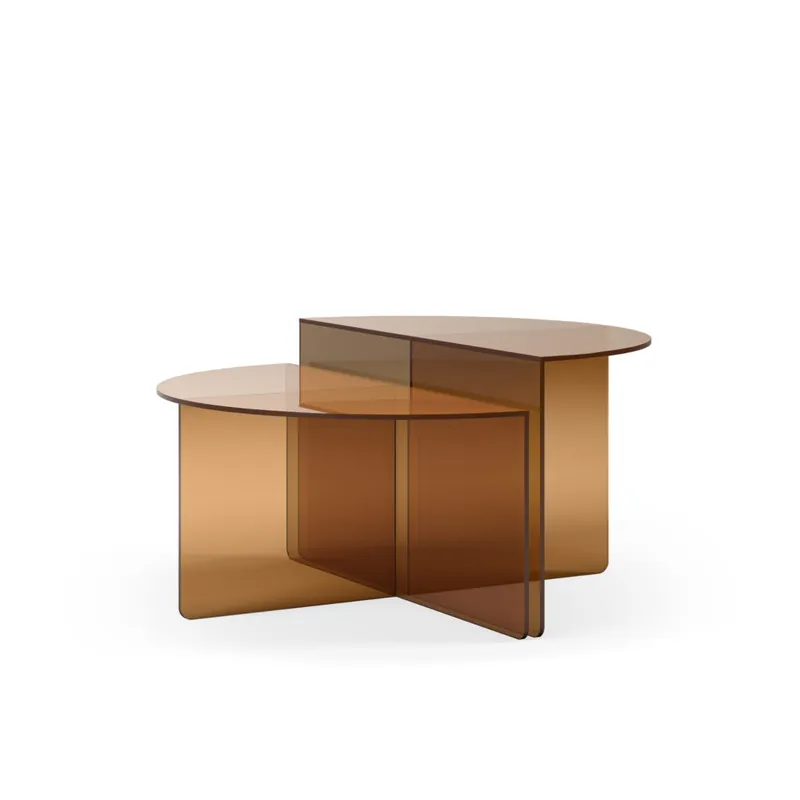 Set mesas centro VELTA cristal templado marron - Mesas de centro y auxiliares