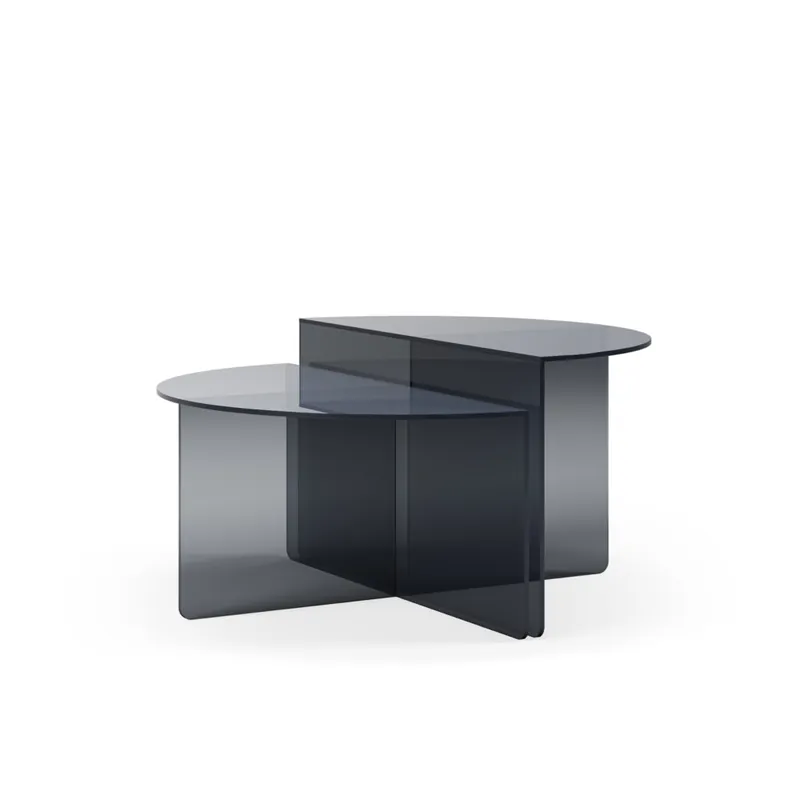 Set mesas centro VELTA cristal templado gris azulado - Mesas de centro y auxiliares