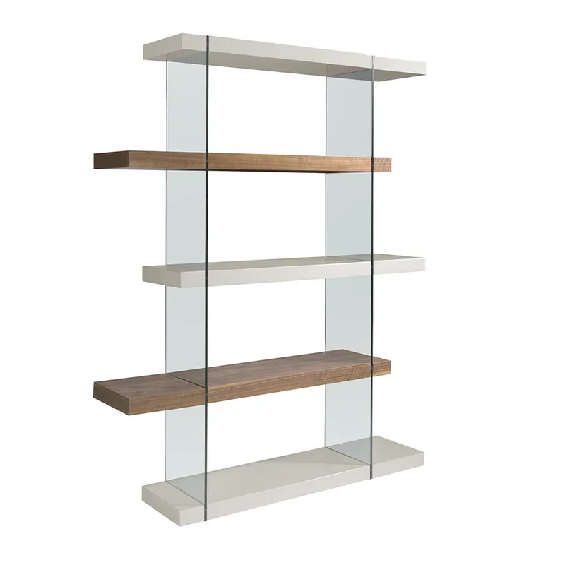 Estanteria de cristal templado y baldas en madera de color nogal y gris perla - Estanterias