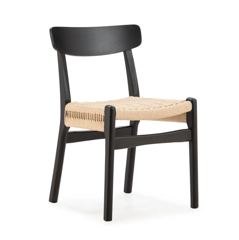 Silla BIEL madera negro asiento cuerda natural - Sillas