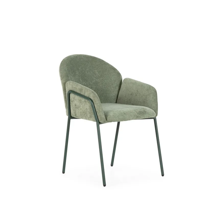 Silla con brazos ASLIN tapizado verde y patas metálicas - Sillas