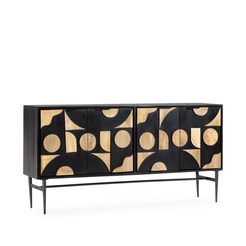 Aparador NAVYA 4 puertas Madera de mango tallada Negro 175 cm - Aparadores