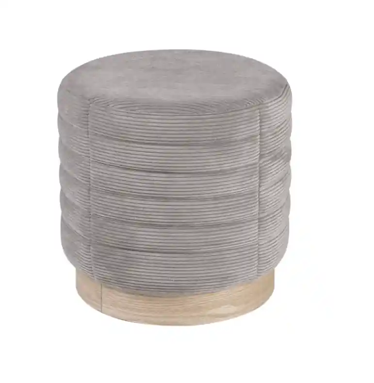 Puff Saul base madera tela rayada gris 40 cm - Puffs