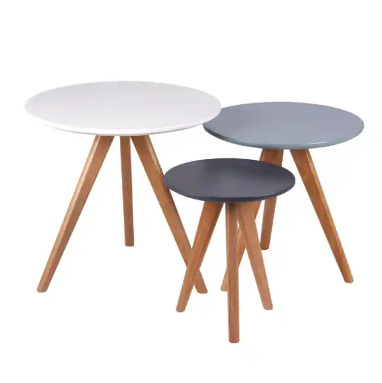 Set mesas centro Lucio blanco,azul,gris 48/40/30 cm - Mesas de centro y auxiliares