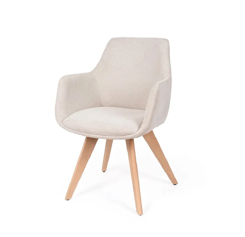 Silla con brazos Sharon madera tela Beige - Sillas