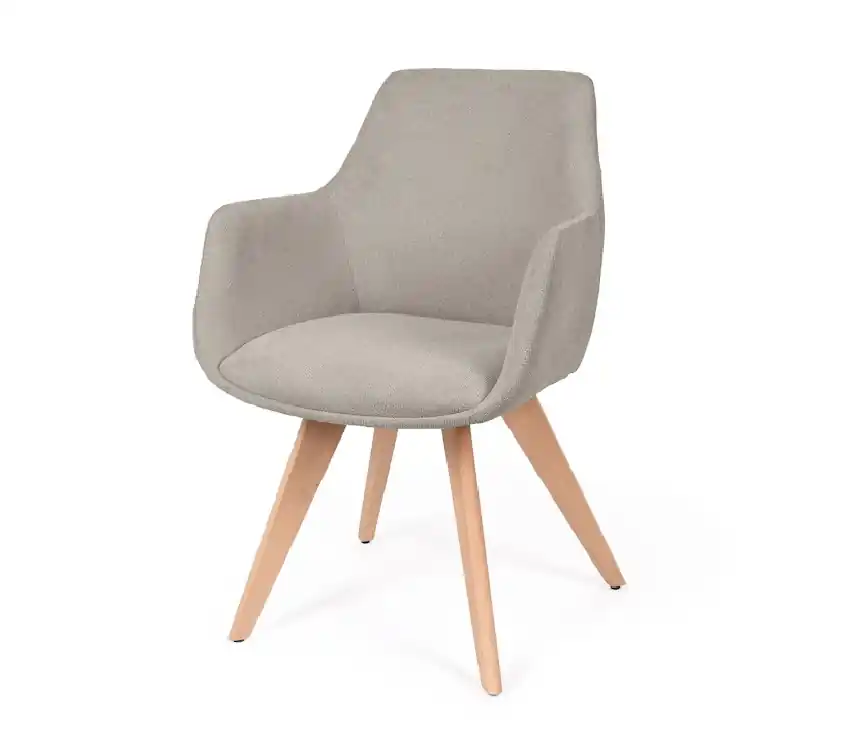 Silla con brazos Sharon madera tela taupe - Sillas