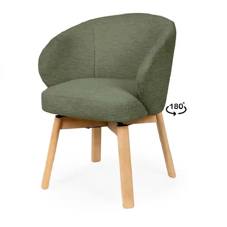 Silla giratoria VIRGINIA giratoria madera tela verde - Sillas
