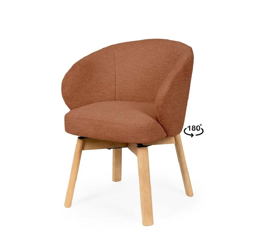 Silla giratoria VIRGINIA giratoria madera tela Terracota - Sillas