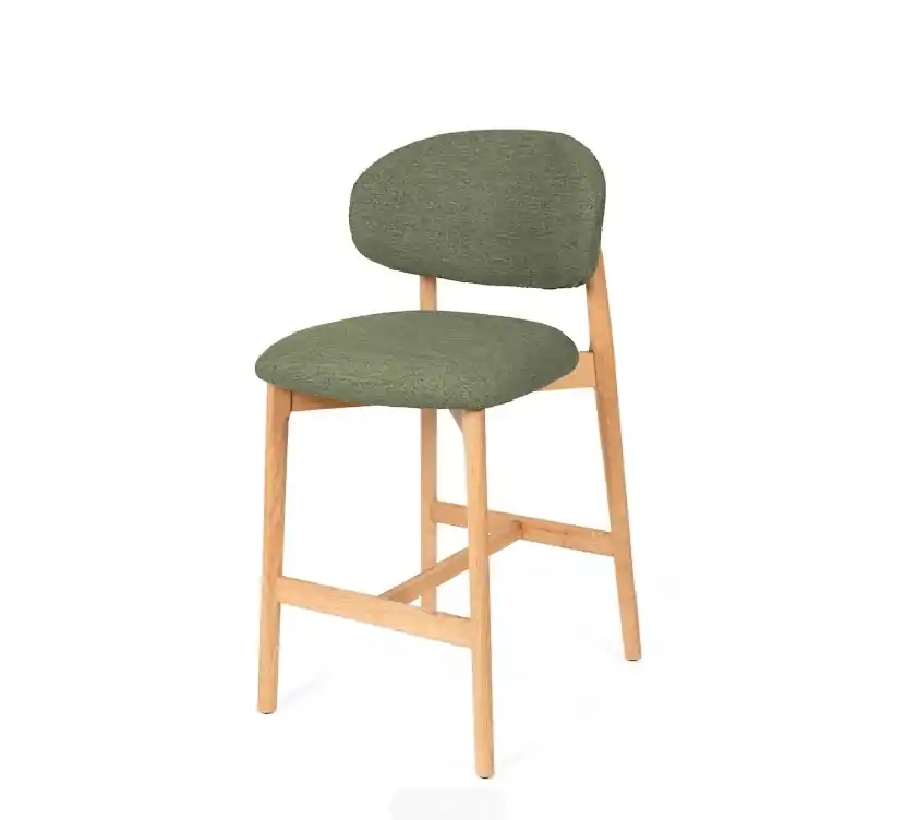 Taburete RENZO madera natural tela verde - Taburetes y puff