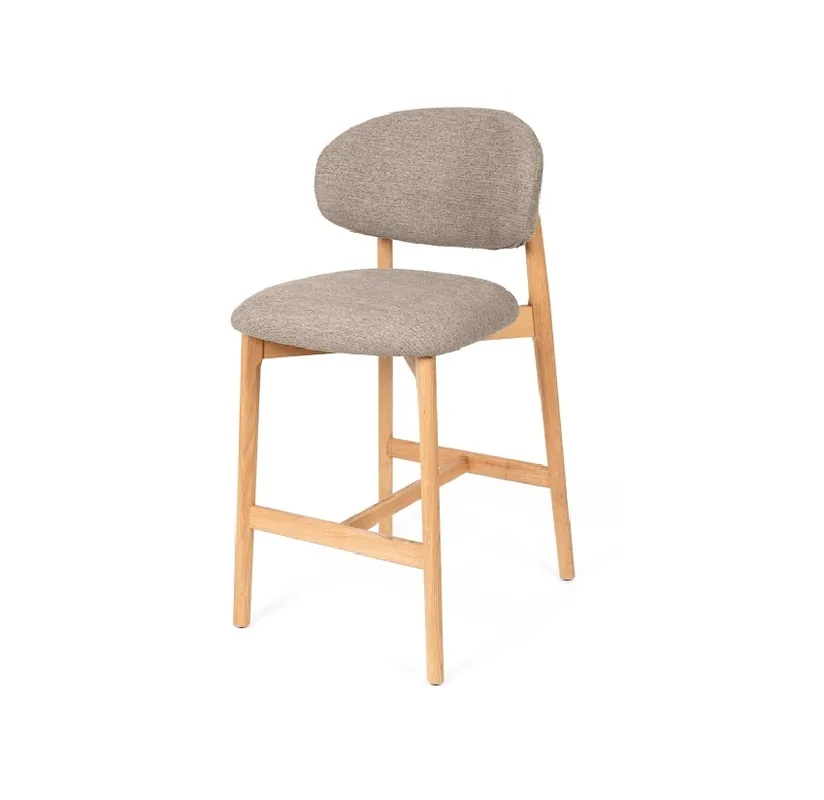 Taburete RENZO madera natural tela taupe - Taburetes y puff
