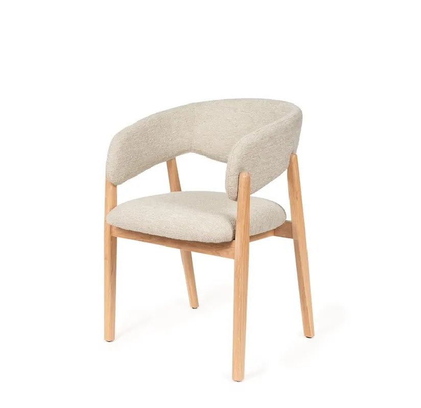 Silla con brazos YVANNA madera natural tela beige - Sillas