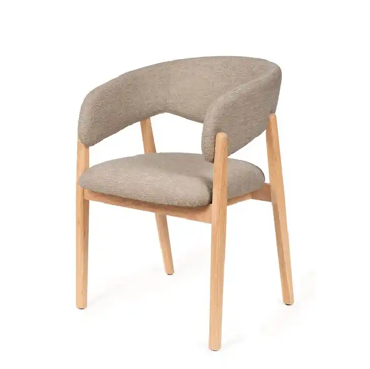 Silla con brazos YVANNA madera natural tela taupe - Sillas