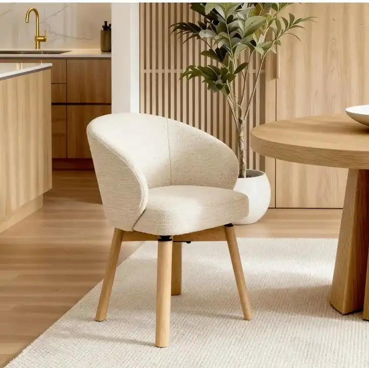 Silla giratoria VIRGINIA giratoria madera tela beige - Sillas