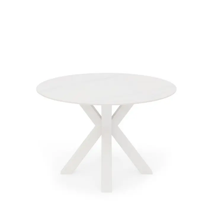 Mesa redonda porcelanico blanco patas blanco FIORELLA 120 cm - Mesas de comedor
