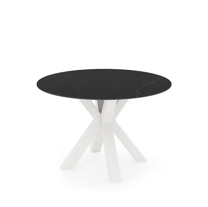 Mesa redonda porcelanico negro patas blanco FIORELLA 100 cm - Mesas de comedor
